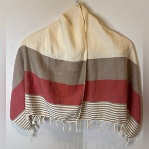 Lalay 100% Cotton Cream, Khaki and Burgundy Turkish Towel Or Scarf With Fringe